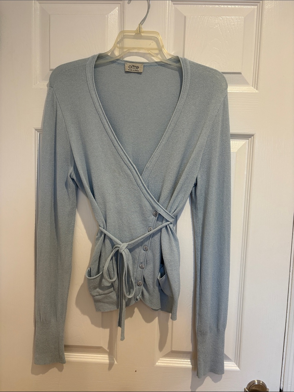 Vintage Wrap-Front Light Blue Women's Sweater